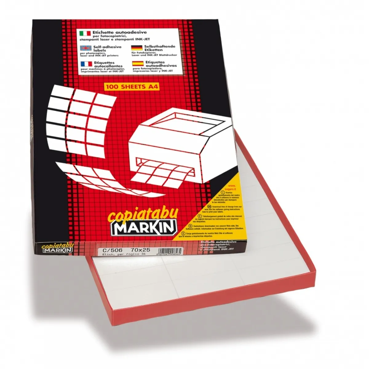 Самозалепващи етикети MARKIN Laser/Copier/Inkjet, бели, А4, 48.5x25.4мм, 44 бр./л., 100л.