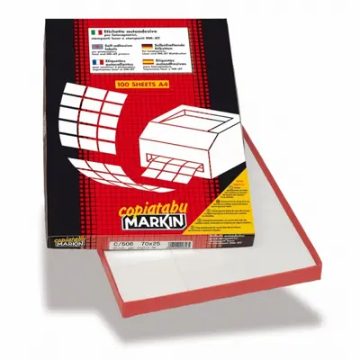 Корица на „Самозалепващи етикети MARKIN Laser/Copier/Inkjet, бели, А4, 140х33 мм, 12 бр./л., 100л."
