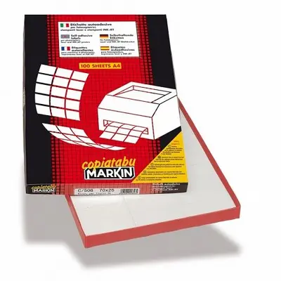 Корица на „Самозалепващи етикети MARKIN Laser/Copier/Inkjet, бели, А4, 105х48 мм, 12 бр/л.,  100 л."