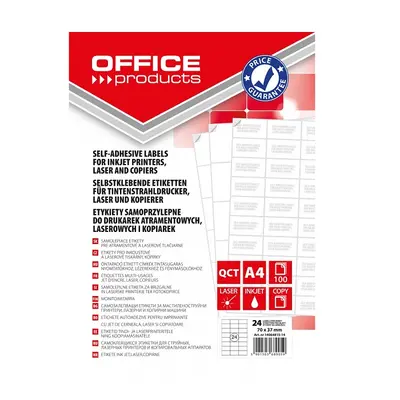 Корица на „Самозалепващи етикети OFFICE PRODUCTS Laser/Copier/Inkjet, бели, А4, 70х37 мм, 24 бр./л.,100 л."