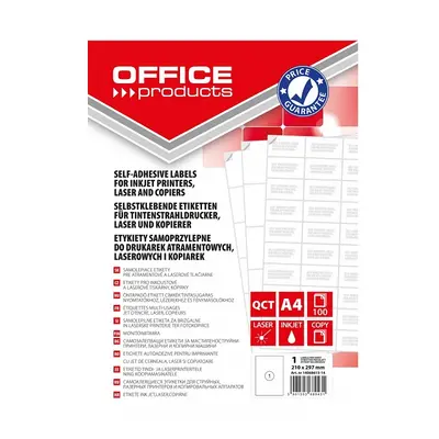 Корица на „Самозалепващи етикети OFFICE PRODUCTS Laser/Copier/Inkjet, бели, А4, 210х 297 мм, 1 бр./л.,100 л."