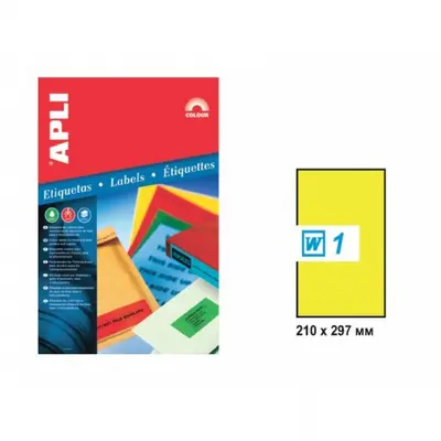 Корица на „Самозалепващи етикети APLI Laser/Copier/Inkjet 2878 , жълт неон, А4, 210х297 мм, 1 бр./л., 20 л."