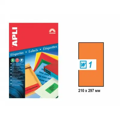 Корица на „Самозалепващи етикети APLI Laser/Copier/Inkjet 2879 , оранж неон, А4, 210х297 мм, 1 бр./л., 20 л."