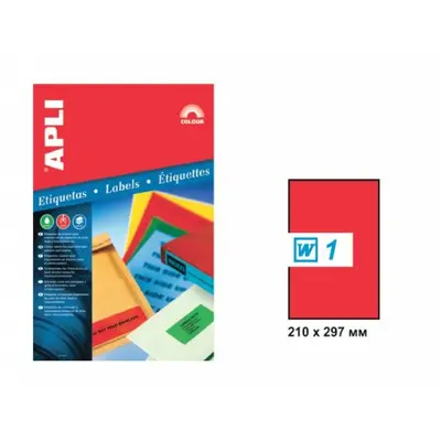 Корица на „Самозалепващи етикети APLI Laser/Copier/Inkjet 2880, червен неон, А4, 210х297 мм, 1 бр./л., 20 л."