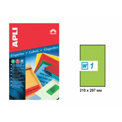 Корица на „Самозалепващи етикети APLI Laser/Copier/Inkjet 2881 , зелен неон, А4, 210х297 мм, 1 бр./л., 20 л."