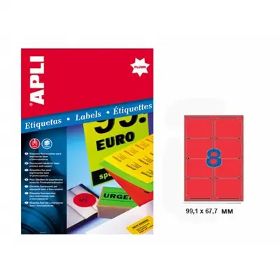 Корица на „Самозалепващи етикети APLI Laser/Copier/Inkjet 2876, червен неон , А4, 99.1х67.7 мм, 8 бр./л., 20 л."