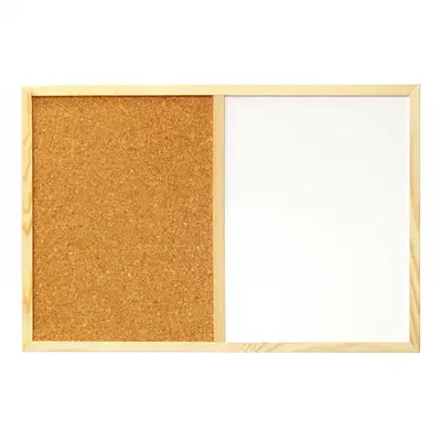 Корица на „Комбинирана дъска Bi-Office Essential, 600x400 мм, 1/2 бяла магнитна и 1/2 коркова, дървена рамка"