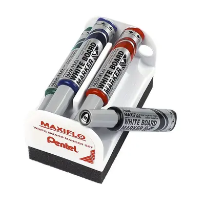 Корица на „Комплект маркери за бяла дъска и магнитна гъба Pentel, объл връх 6 мм, 4 цвята"
