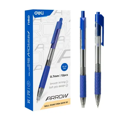Корица на „Автоматична химикалка Deli Arrow EQ01930, с грип, 0.7 мм, синя"