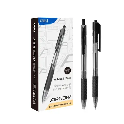 Корица на „Автоматична химикалка Deli Arrow EQ01920, с грип, 0.7 мм, черна"