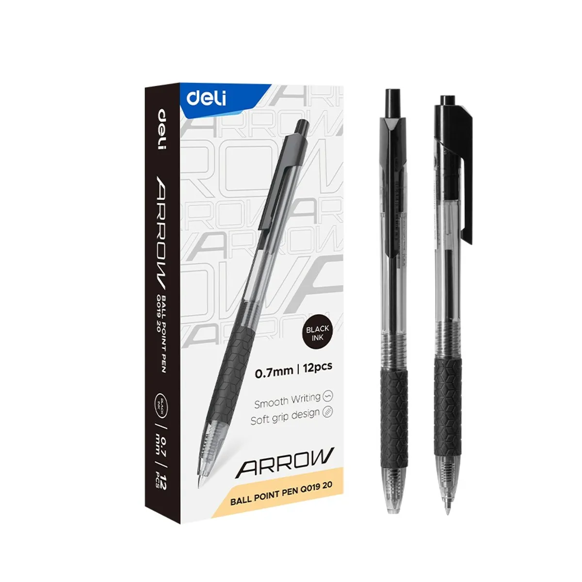 Автоматична химикалка Deli Arrow EQ01920, с грип, 0.7 мм, черна