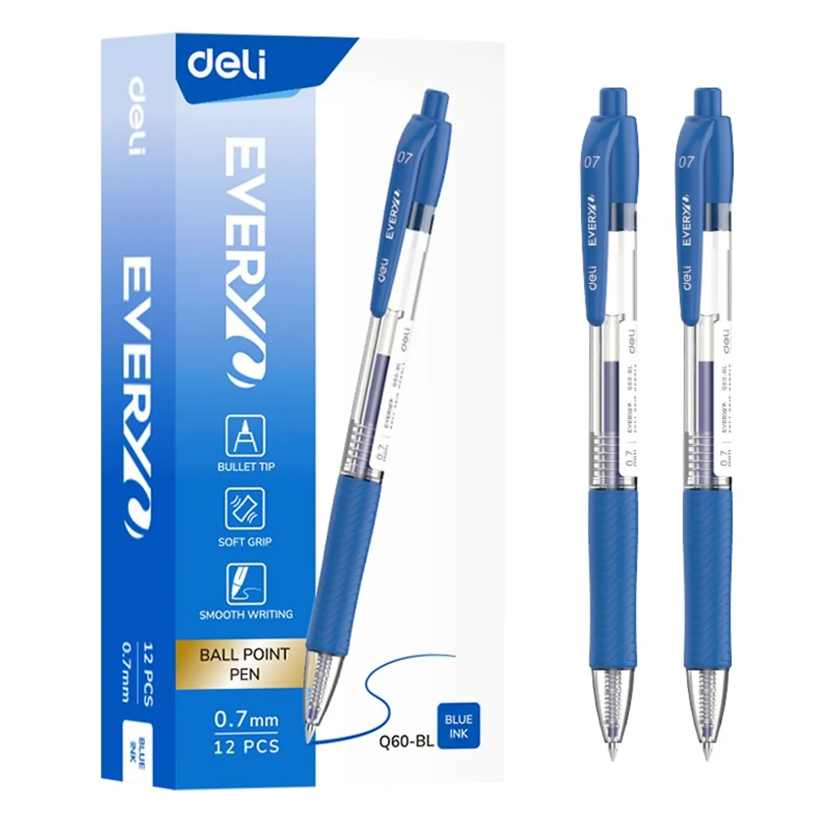 Автоматична химикалка Deli EveryU EQ60-BL, с грип, 0.7 мм, синя