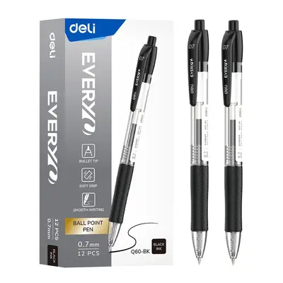 Корица на „Автоматична химикалка Deli EveryU EQ60-BK, с грип, 0.7 мм, черна"