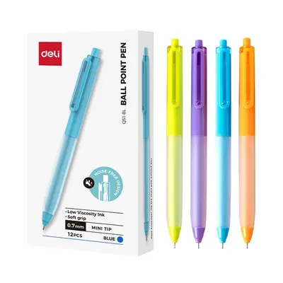 Корица на „Автоматична химикалка Deli EQ51-BL, с грип, иглен връх 0.7 мм, синя"