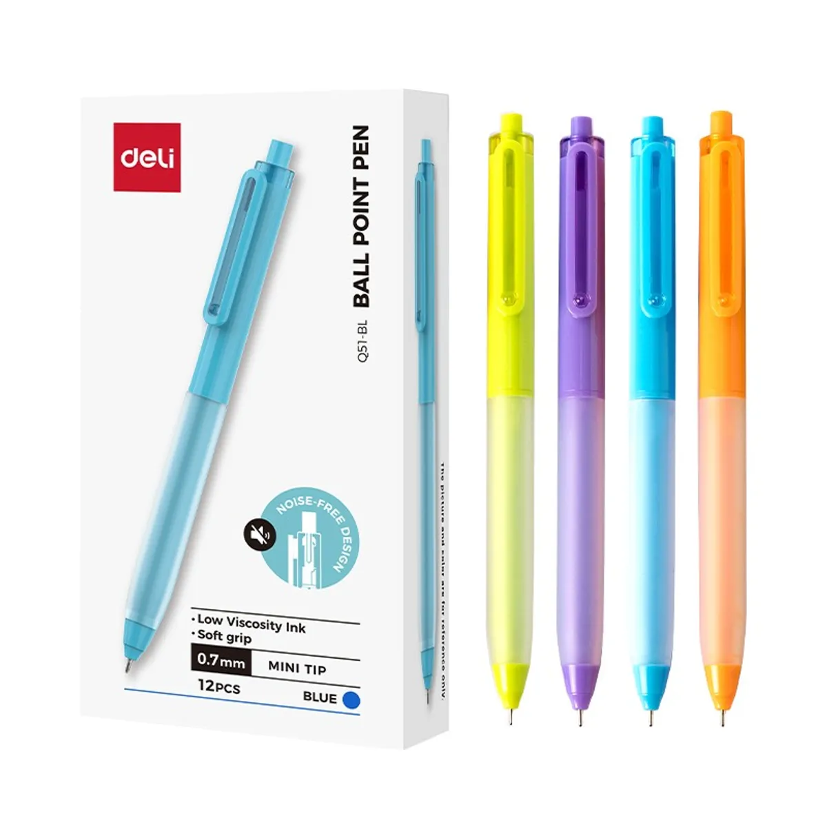 Автоматична химикалка Deli EQ51-BL, с грип, иглен връх 0.7 мм, синя