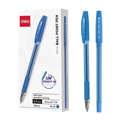 Корица на „Химикалка Deli EQ130-BL, с грип, 0.7 мм, синя"