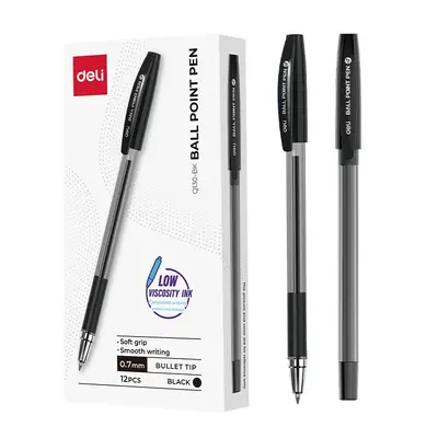 Корица на „Химикалка Deli EQ130-BK, с грип, 0.7 мм, черна"