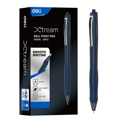 Корица на „Автоматична химикалка Deli Xtream EQ48-BL, с грип, иглен връх 0.7 мм, синя"