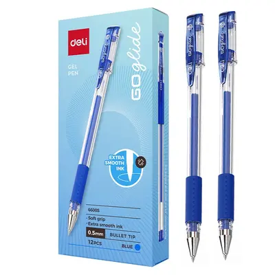 Корица на „Гелова химикалка Deli GO glide E6600S, с грип, 0.5 мм, синя"