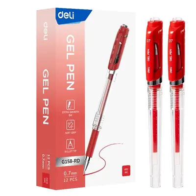 Корица на „Гелова химикалка Deli GO glide E6600S, с грип, 0.5 мм, червена"