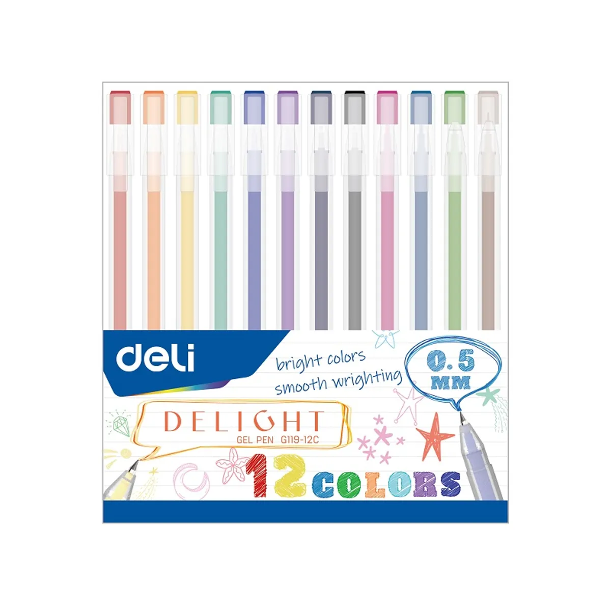 Комплект гелови химикалки Deli Delight EG119-12C, 0.5 мм, 12 цвята