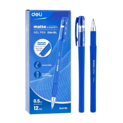 Корица на „Гелова химикалка Deli Matte Arris EG64-BL, с грип, 0.5 мм, синя"