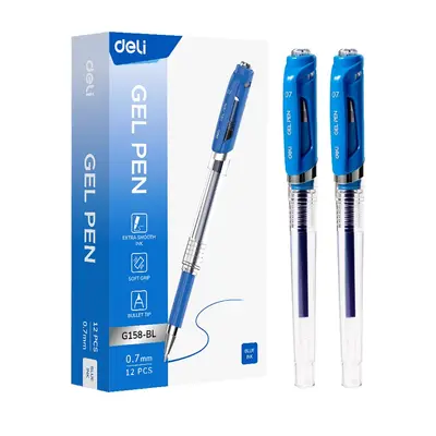 Корица на „Гелова химикалка Deli EG158-BL, с грип, 0.7 мм, синя"
