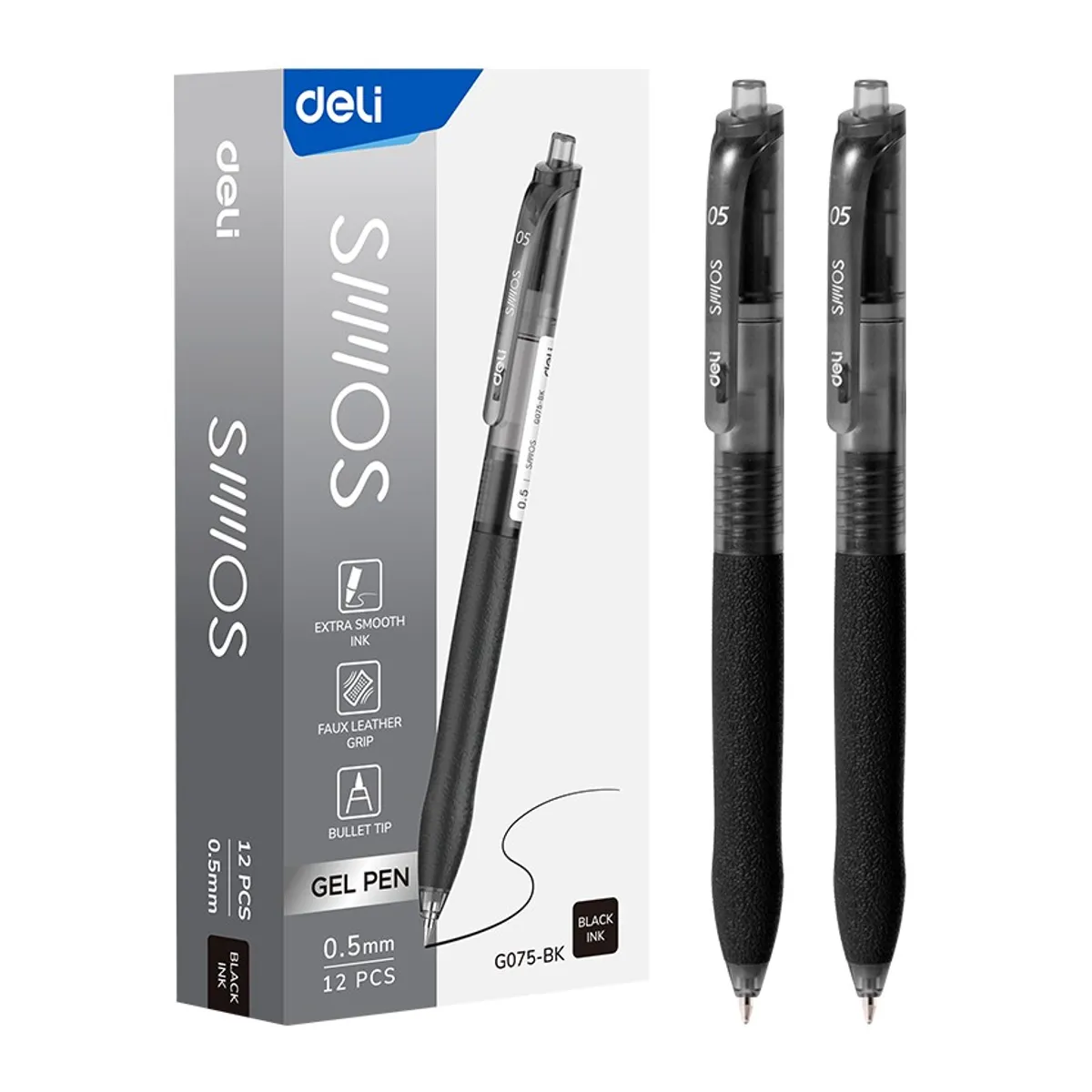 Автоматична гелова химикалка Deli Smoos EG075-BK, с грип, 0.5 мм, черна