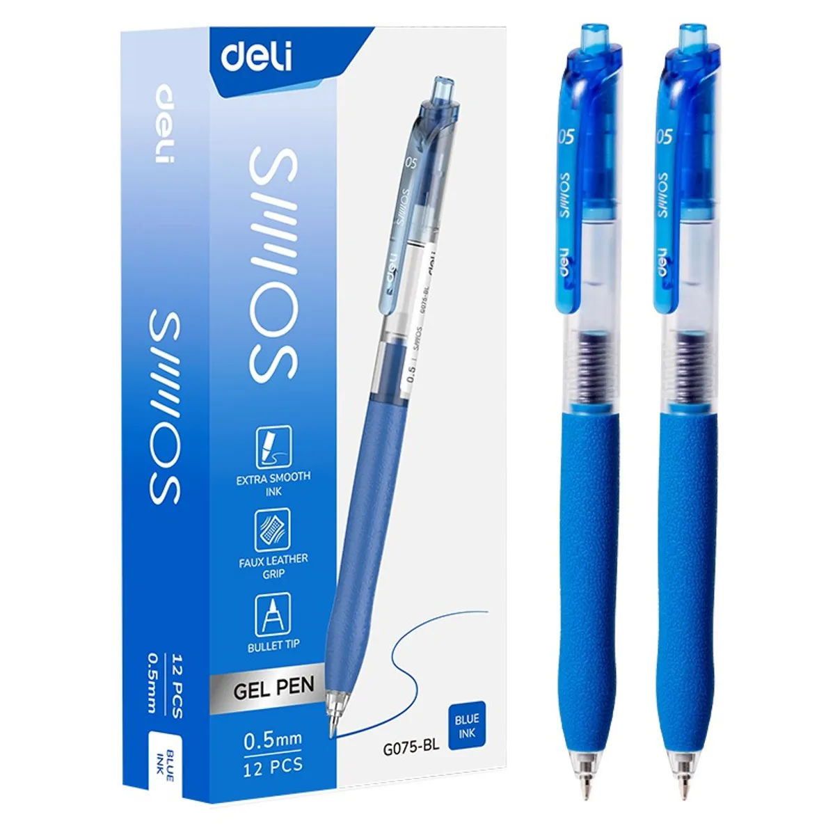 Автоматична гелова химикалка Deli Smoos EG075-BL, с грип, 0.5 мм, синя