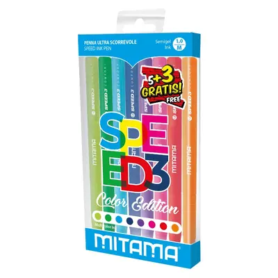 Корица на „Автоматични гелови химикалки MITAMA Speed 3 Comfort, с грип, 1 мм, 8 цвята"