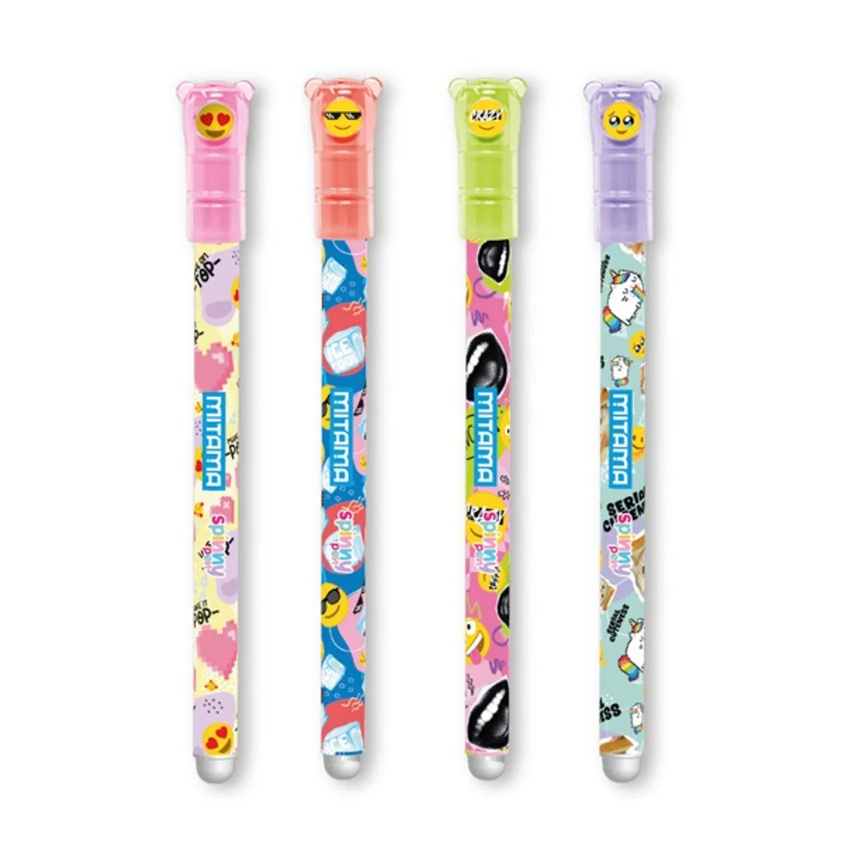 Изтриваеми химикалки MITAMA Spinny Pen, Crazy Colection, 0.7 мм, 2 сини+1 зелена+1 червена, 4 бр.