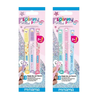 Корица на „Глитерни химикалки MITAMA Spinny Pen, 0.7 мм, 3 цвята, опаковка 3 бр."