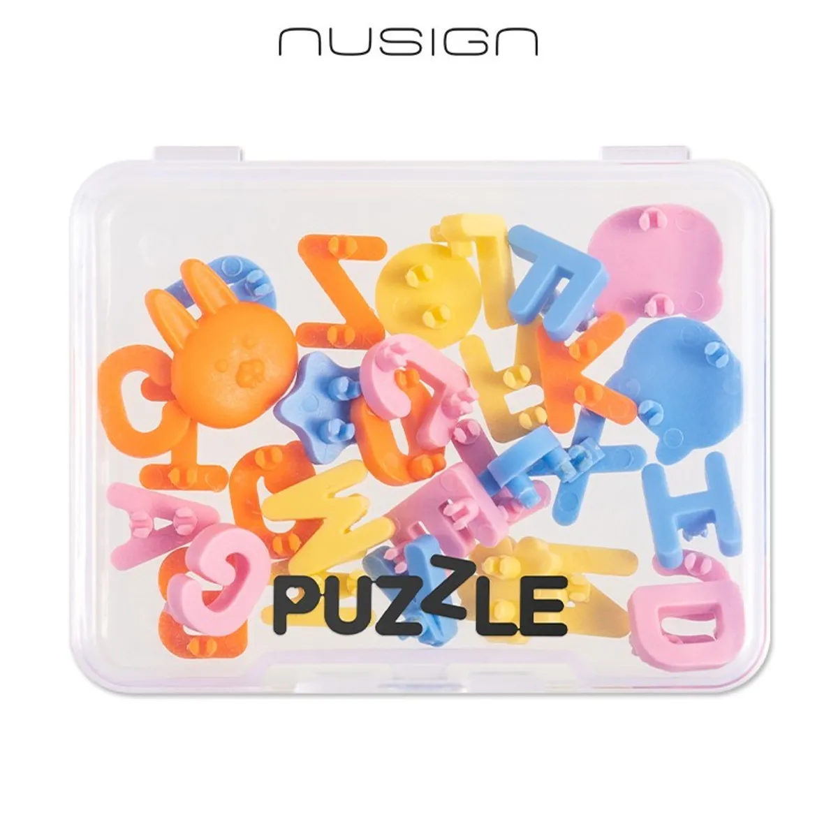 Аксесоари за гелова химикалка Nusign Puzzle ENS889, 26 букви и 6 фигурки животни, асорти