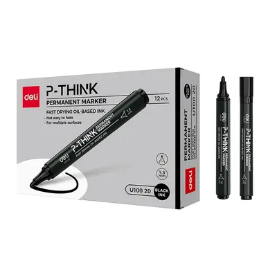 Корица на „Перманентен маркер Deli P-THINK EU10020, объл връх 1.5 мм, черен"