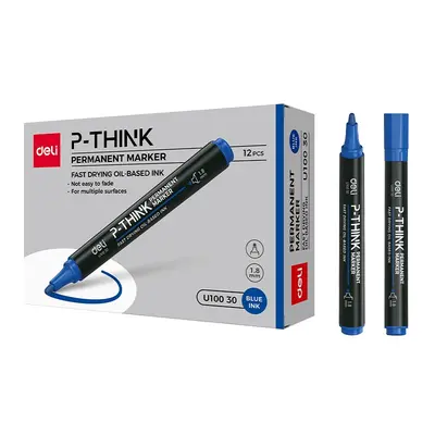 Корица на „Перманентен маркер Deli P-THINK EU10030, объл връх 1.5 мм, син"