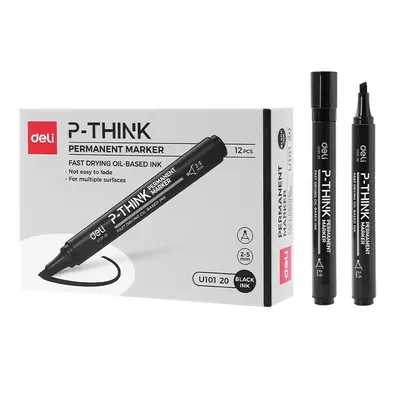 Корица на „Перманентен маркер Deli P-THINK EU10120, скосен връх 1.5-5 мм, черен"