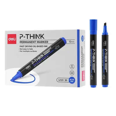 Корица на „Перманентен маркер Deli P-THINK EU10130, скосен връх 1.5-5 мм, син"