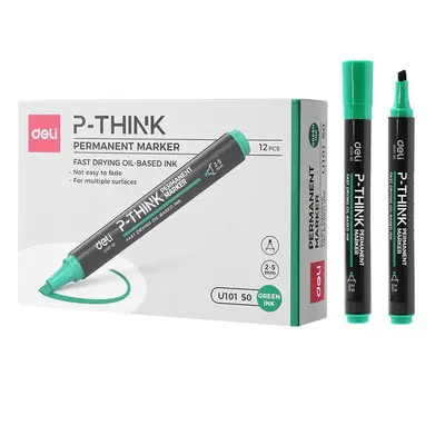 Корица на „Перманентен маркер Deli P-THINK EU10150, скосен връх 1.5-5 мм, зелен"