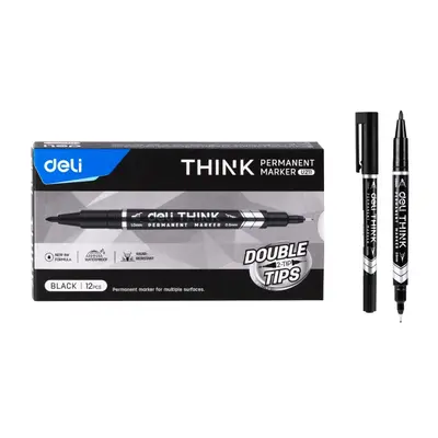 Корица на „Двувърх перманентен маркер Deli think EU211-BK, 0.5 мм/1 мм, черен"