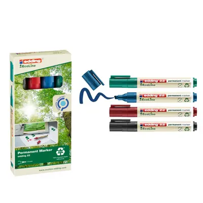 Корица на „Комплект перманентни маркери edding 22 EcoLine, скосен връх 1.5-5 мм, 4 цвята"