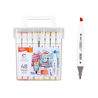 Корица на „Sketch маркери Deli Color Emotion E70801-48, объл връх 1 мм, скосен връх 7 мм, 48 цвята"