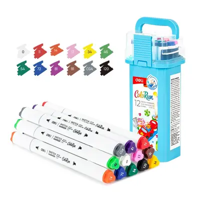Корица на „Sketch маркери Deli ColoRun EC187-12, объл връх 1 мм, скосен връх 5 мм, 12 цвята"