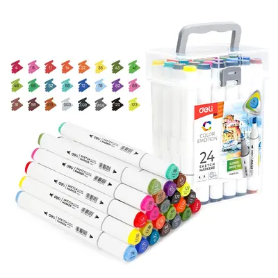 Корица на „Sketch маркери Deli Color Emotion E70803-24, объл връх 1 мм, скосен връх 7 мм, 24 цвята"