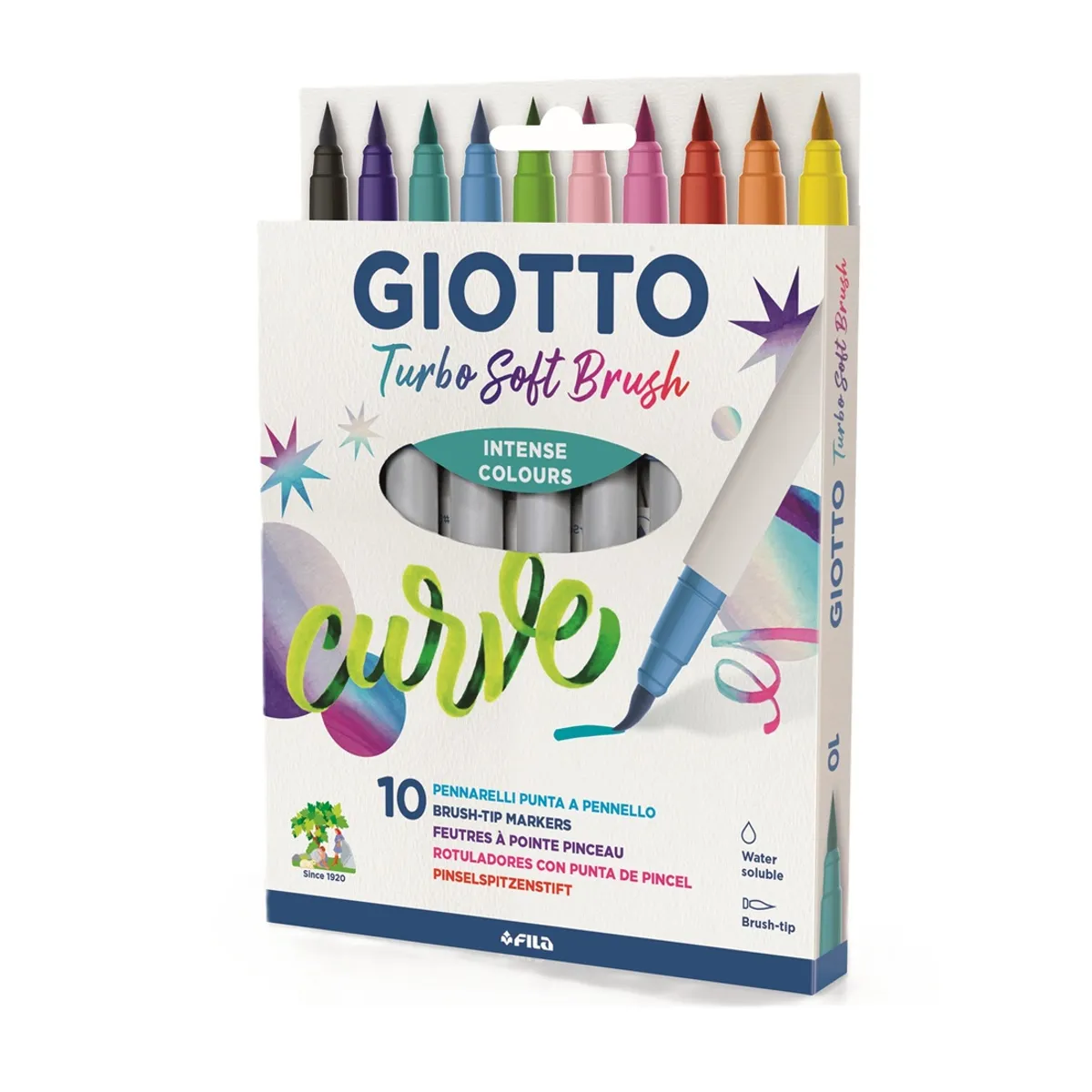 Акварелни маркери-четка GIOTTO Turbo Soft Brush, 10 интензивни цвята
