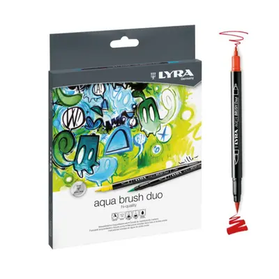 Корица на „Акварелни двувърхи маркери LYRA aqua brush duo, объл връх и четка, 12 цвята"
