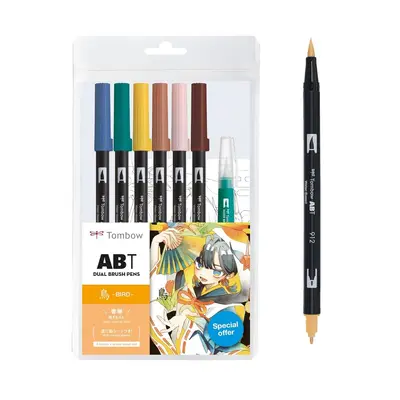 Корица на „Двувърхи маркери Tombow ABT Dual Brush MANGA BIRD, объл връх и четка, 6 цвята + четка и макет"