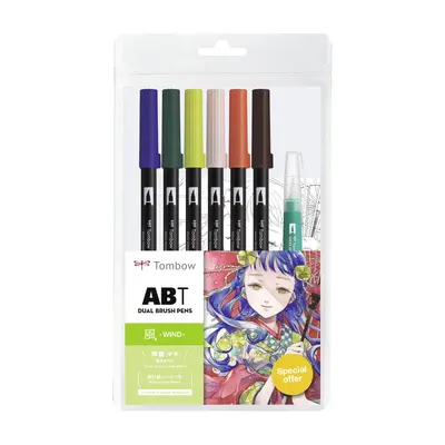 Корица на „Двувърхи маркери Tombow ABT Dual Brush MANGA WIND, объл връх и четка, 6 цвята + четка и макет"