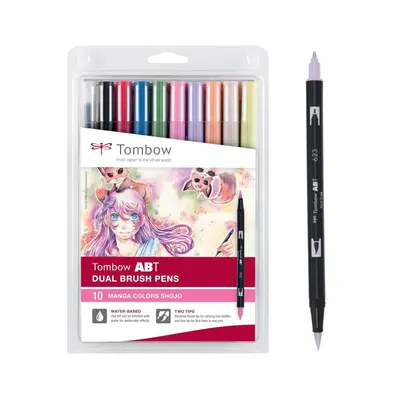 Корица на „Двувърхи маркери Tombow ABT Dual Brush MANGA SHOJO, объл връх и четка, 10 цвята"