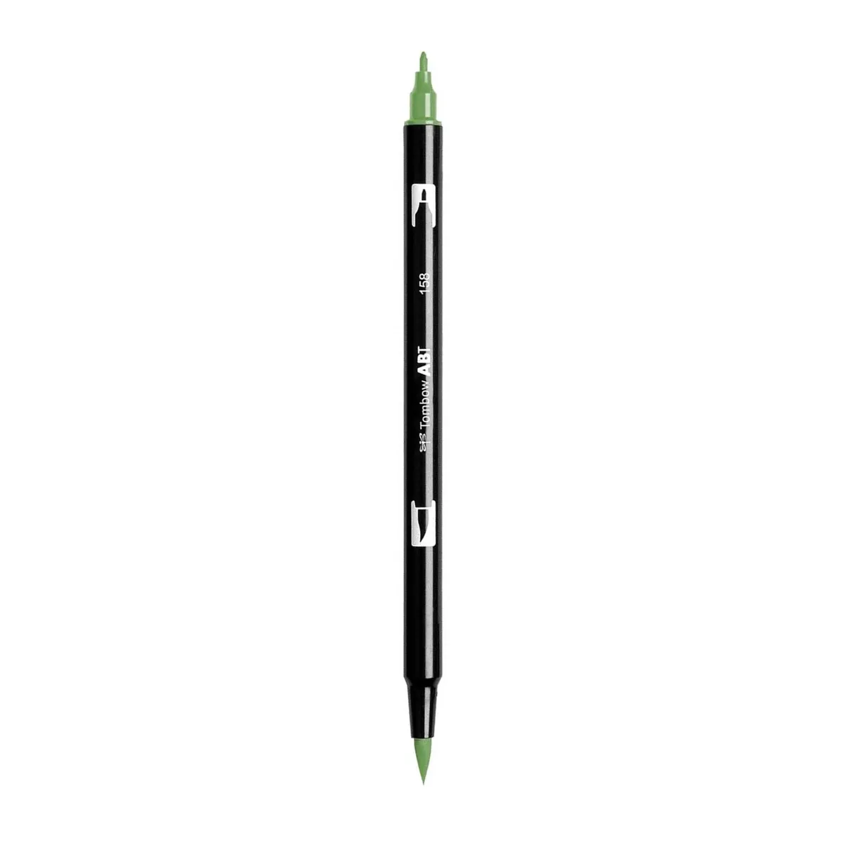 Aкварелен двувърх маркер Tombow ABT Dual Brush, четка 3.5 мм, връх 0.8 мм, 158 dark olive