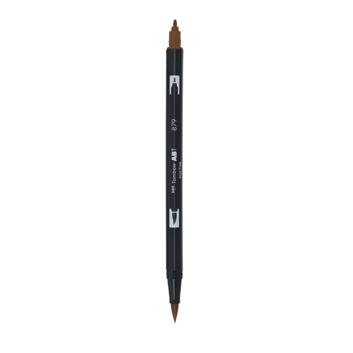 Aкварелен двувърх маркер Tombow ABT Dual Brush, четка 3.5 мм, връх 0.8 мм, 879 brown